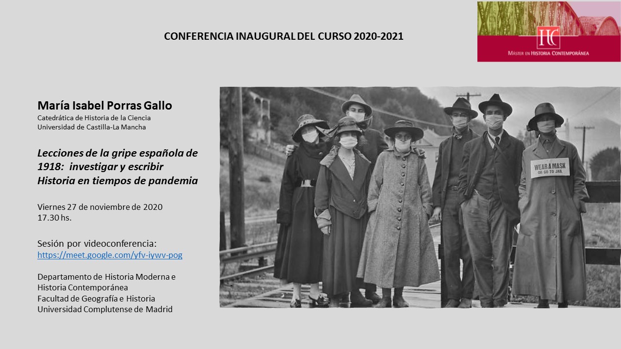 Conferencia Inaugural del Máster en Historia Contemporánea. Curso 2020-2021